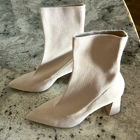 Zara Fabric Heeled Ankle Boots - Off White - Picture 4 of 5